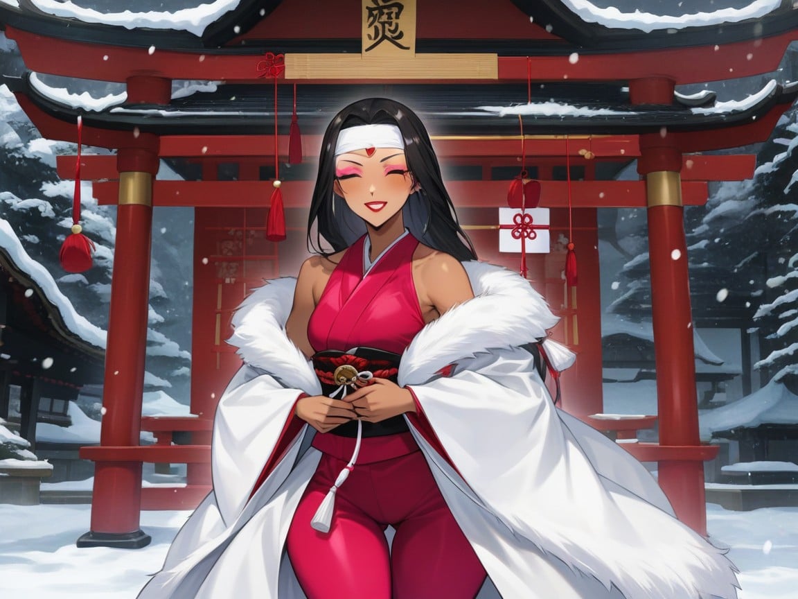 18+, Pink Samurai Armor With White Fur Trim, Pink Samurai Helmet Hentai AI Porn