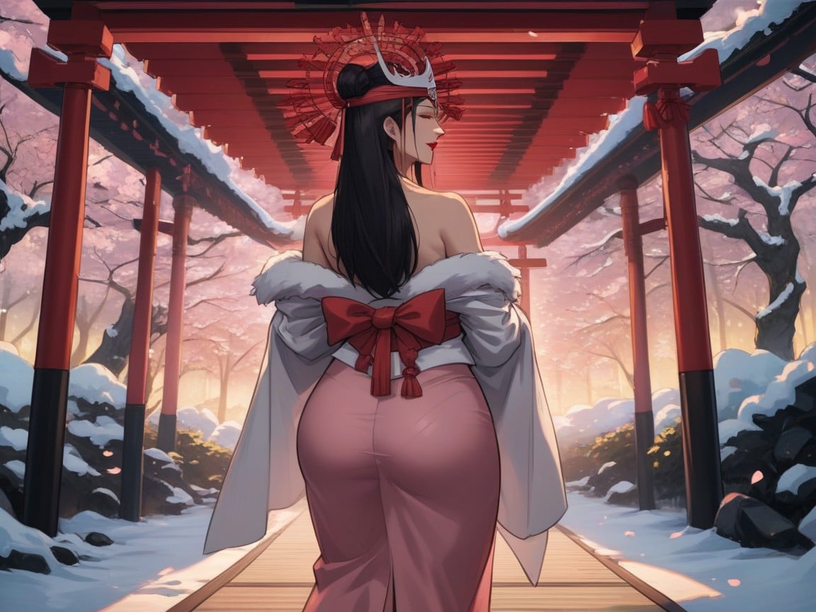 Sheer Veil, Japanese Veranda Background, Feudal Japan Setting Latina AI Porn
