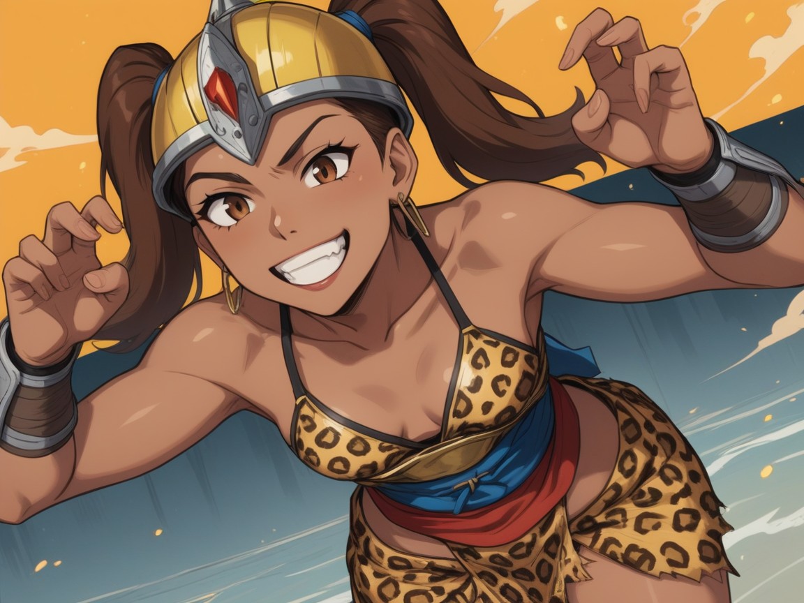 Dark Skin Brown, Evil Grin, Leopard Print Hakama Latina AI Porn