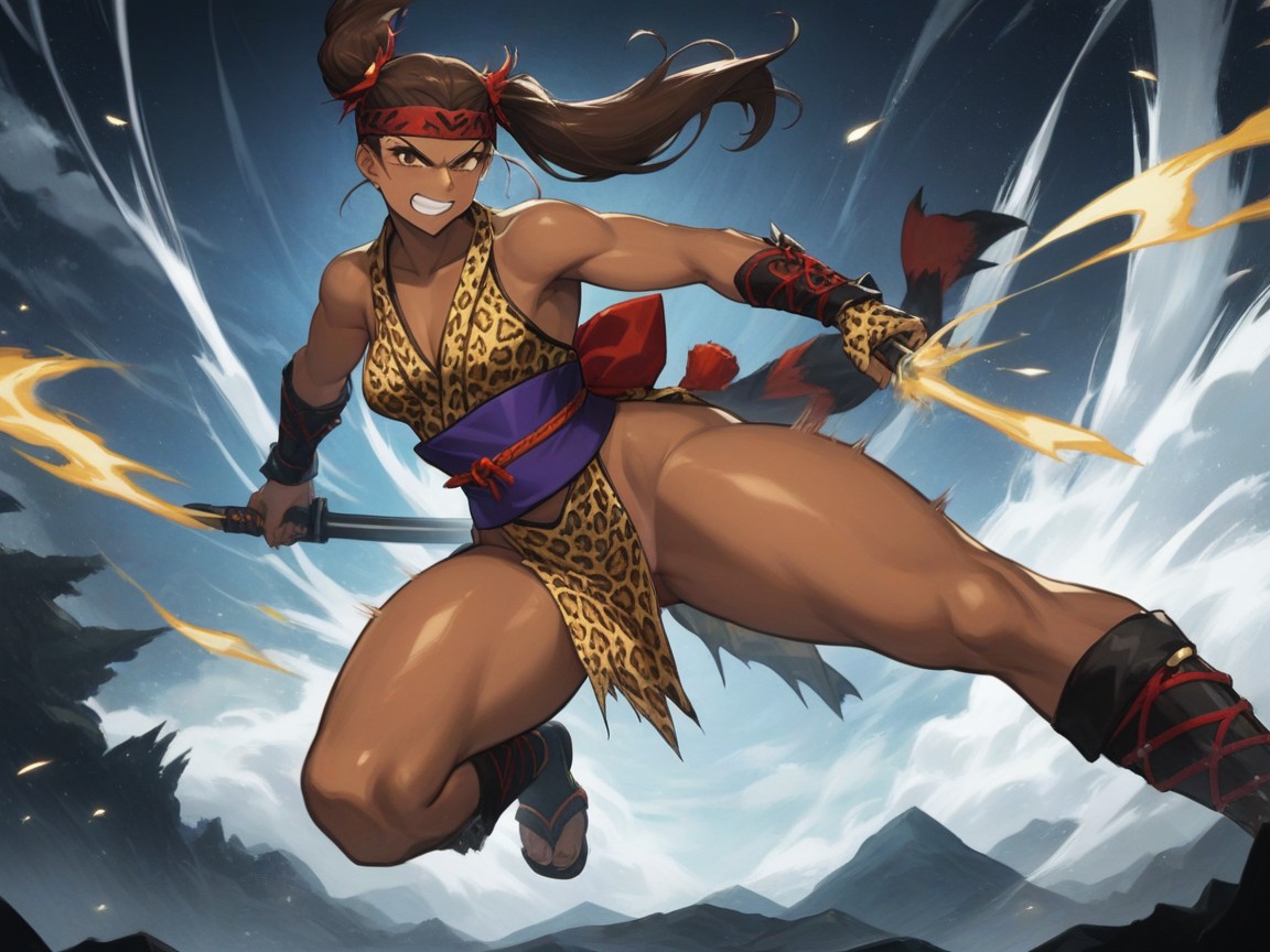 Vibrant Saturated Colors, Woman Holding A Katana, 1 Person Hentai AI Porn