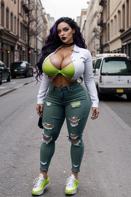 Enormous Steroid Arms, Purple Hair, Muscular Steroid Aphrodite AI Porn