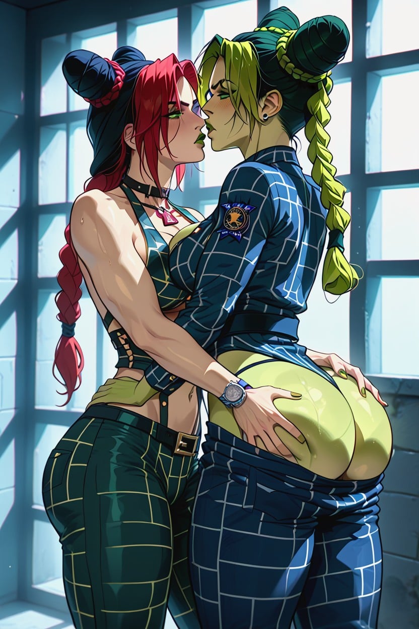 Makima Red Hair, Jolyne Getting Her Boobs Grabbed By Futa Makima, Jolynes Ass And Tita Groped Hentai AI Porn