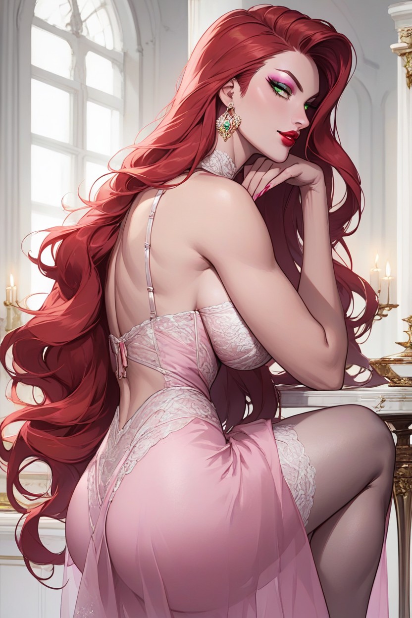 Fur Lingerie, Elegant Neckline, Green Eyes Hentai AI Porn