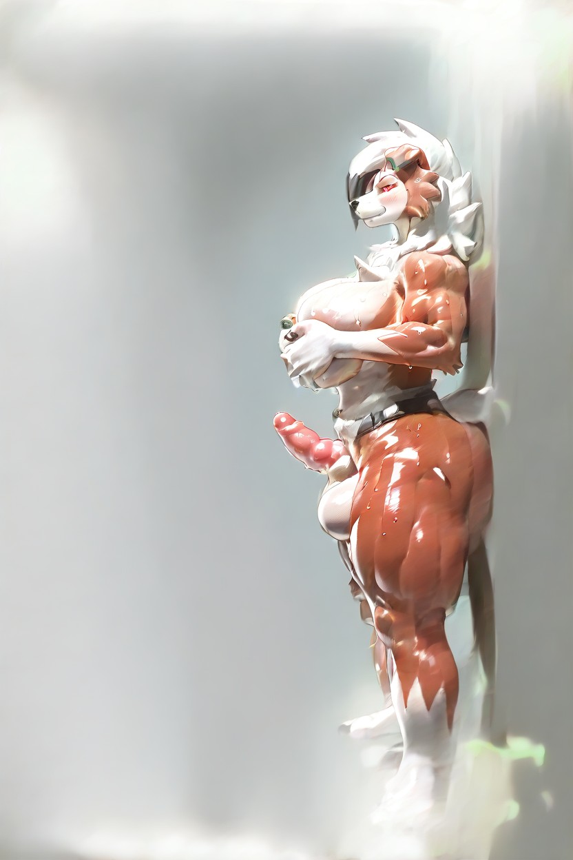 Same Glistening Body, Erect Penis, Black Hair Furry AI Porn