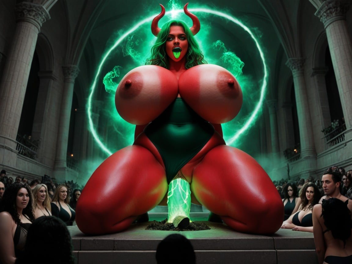 Green Hair, Red Skin, Front View AI Porn