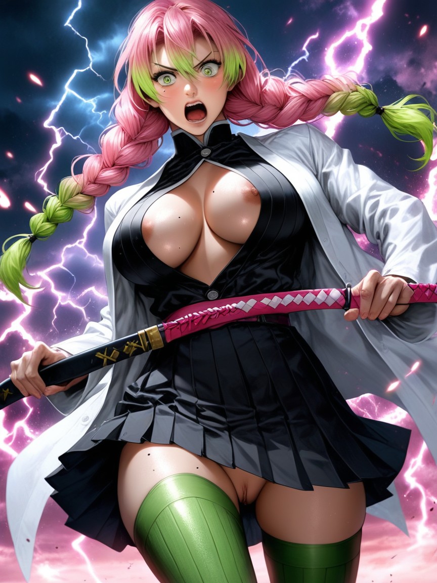 Pink Swirling String Around Her, Very Aesthetic, Intense Pose Hentai AI Porn