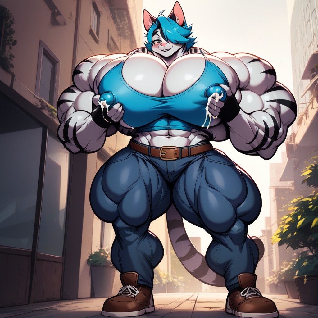 Hyper Muscle, Big Anime Eyes, Hyper Shoulders Lustfull Smile Furry AI Porn