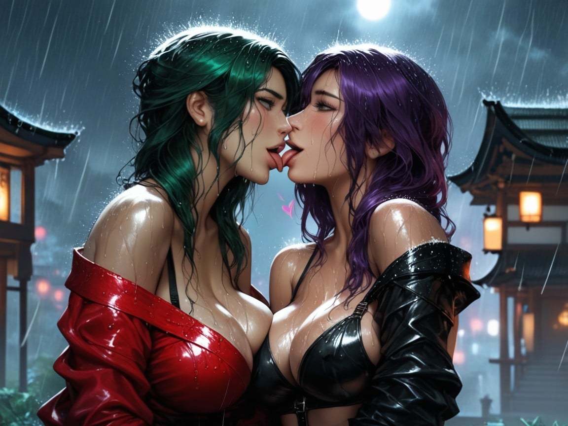 Black And Purple Hair, Excessive Cleavage, High Resolution Hentai AI Porn