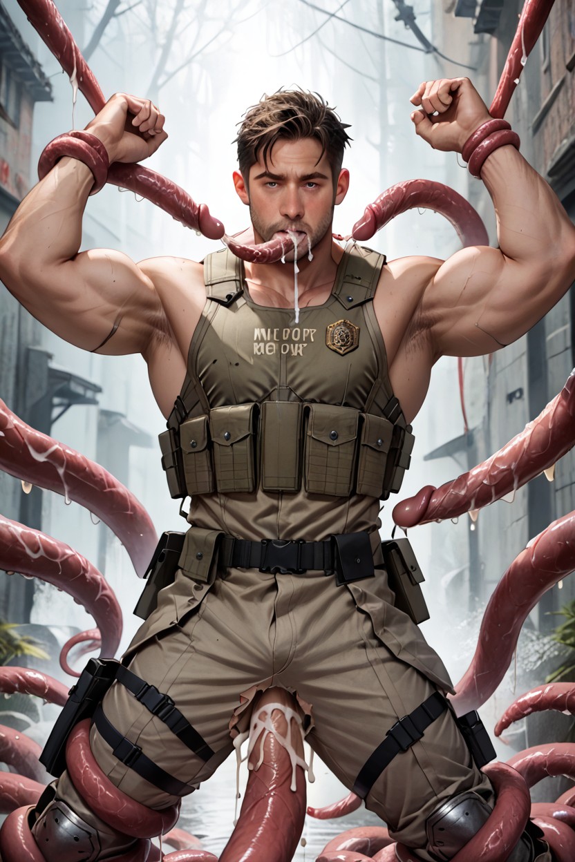 Muscular, Tentacle Attack, Black Hair Porno IA Gay