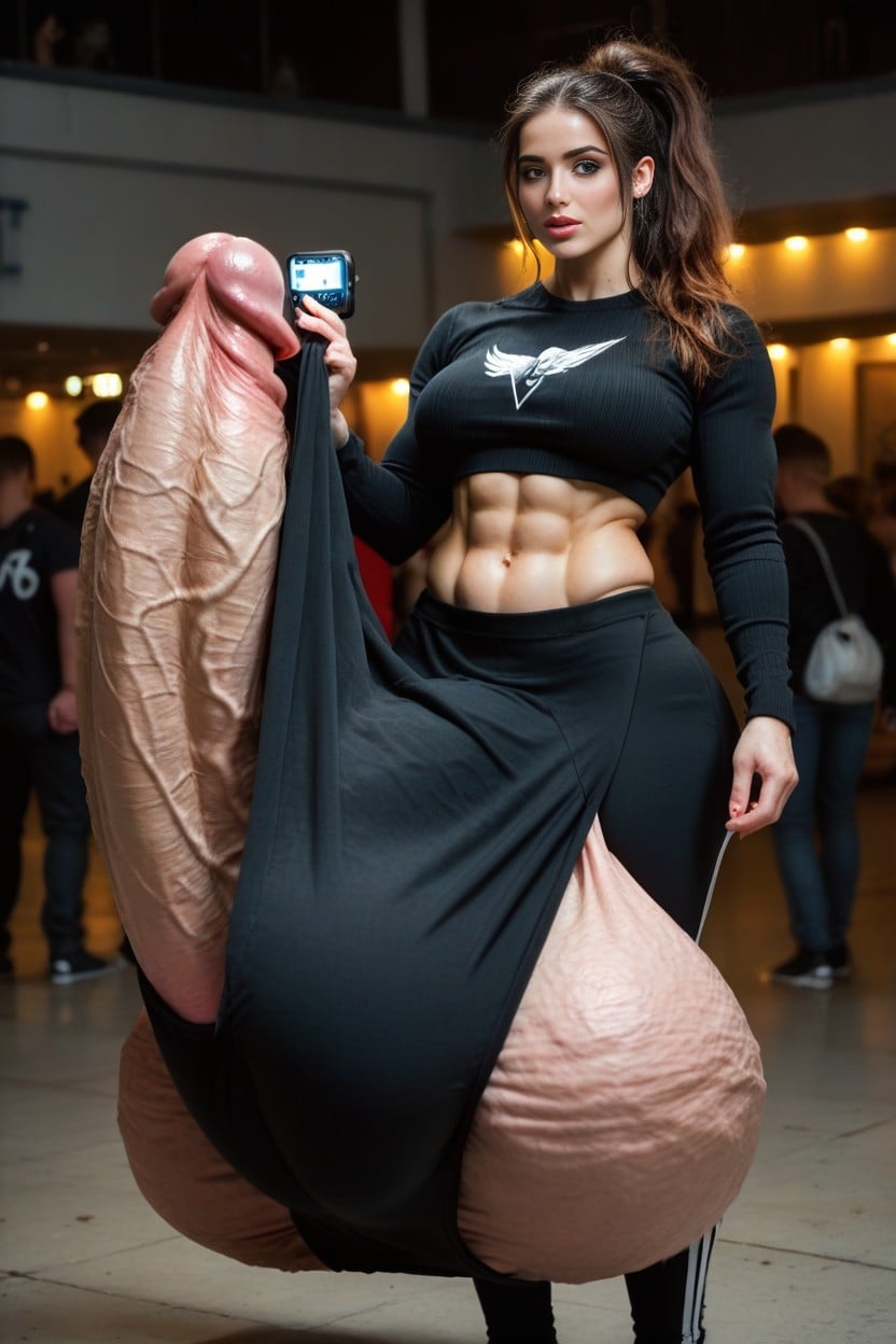Many People Around, Large Eyes, Extremely Tall Shemale AI Porn