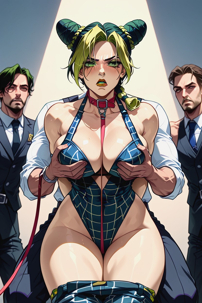 Front View, Jolyne In Collar And Leash, Jolyne Arms Behind Her Back Hentai AI Porn