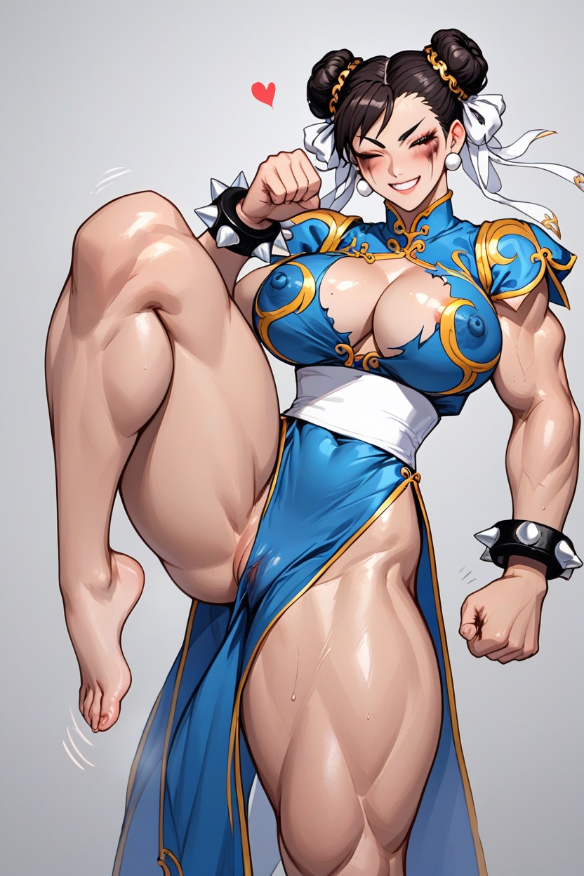 One Leg Extended, Hands In Boxing Guard Porcelain, Skinny Hentai AI Porn