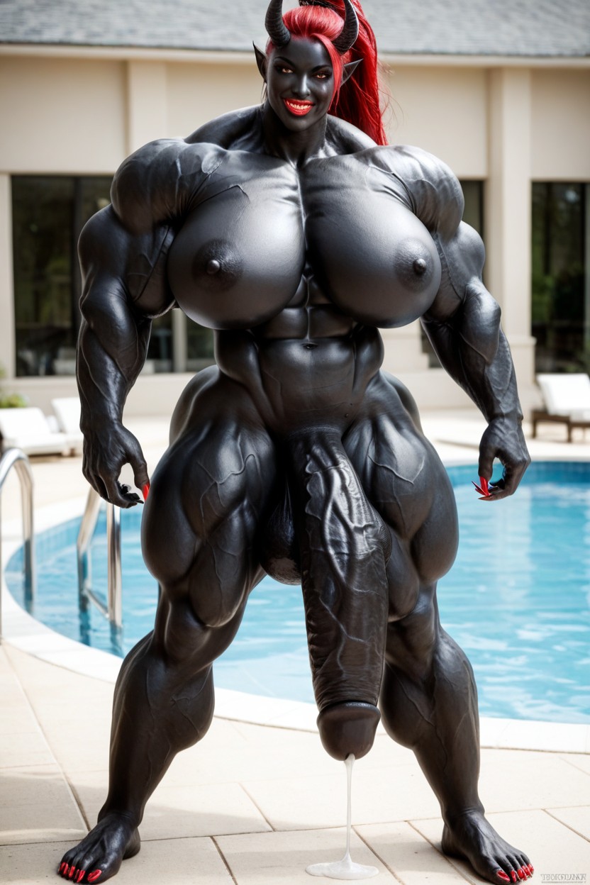 Gigantic Tits, Black Cock Is Too Big, 悪魔 ニューハーフAIポルノ