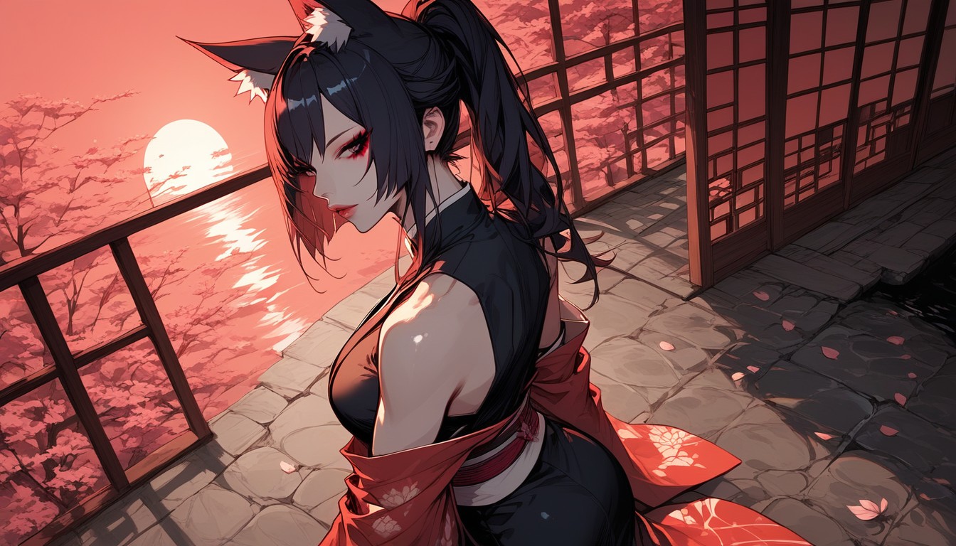 Spring, Red Eyes, Miyabis Fox Ears Hentai AI Porn
