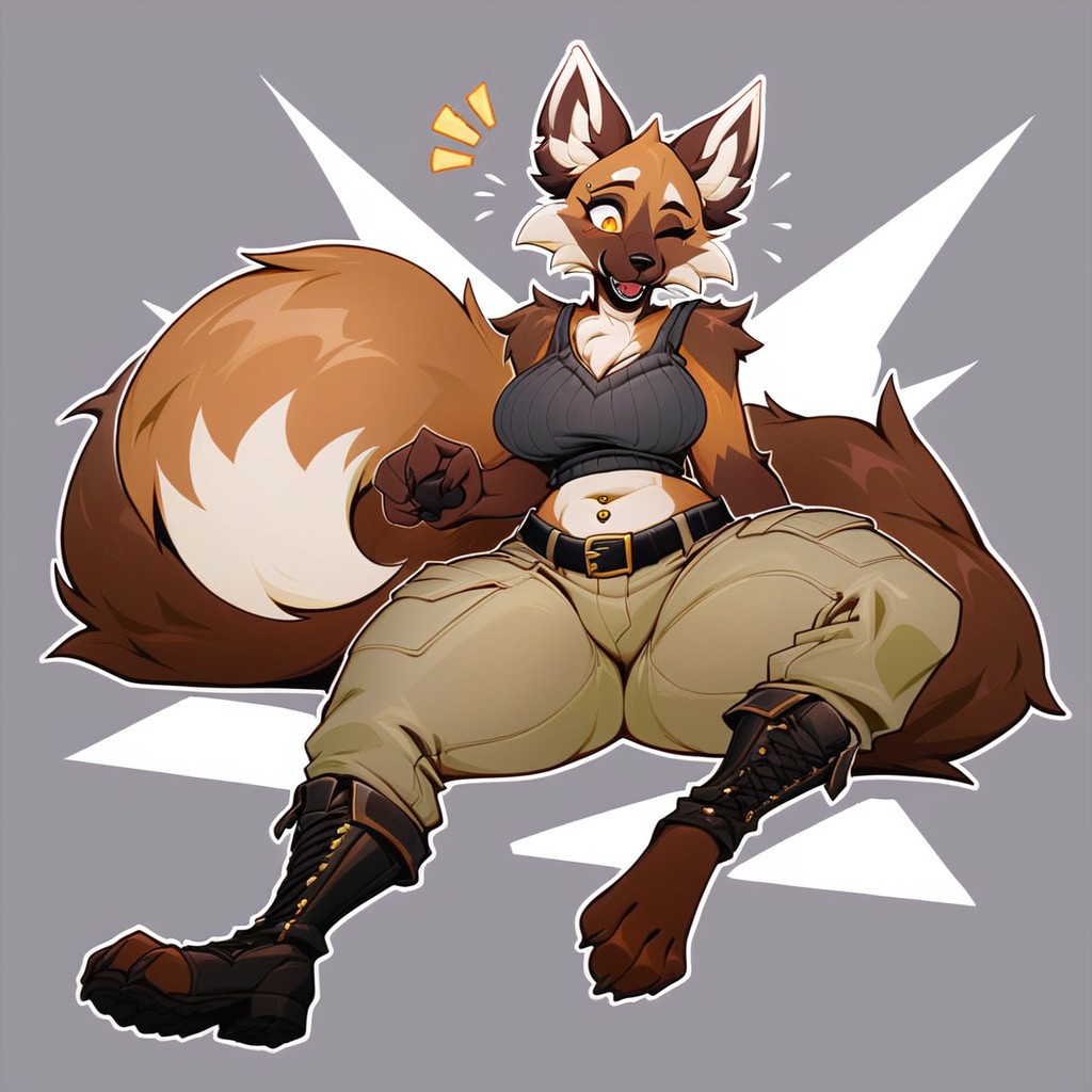 Navel Piercing, White Fingers, Simple Background Furry AI Porn