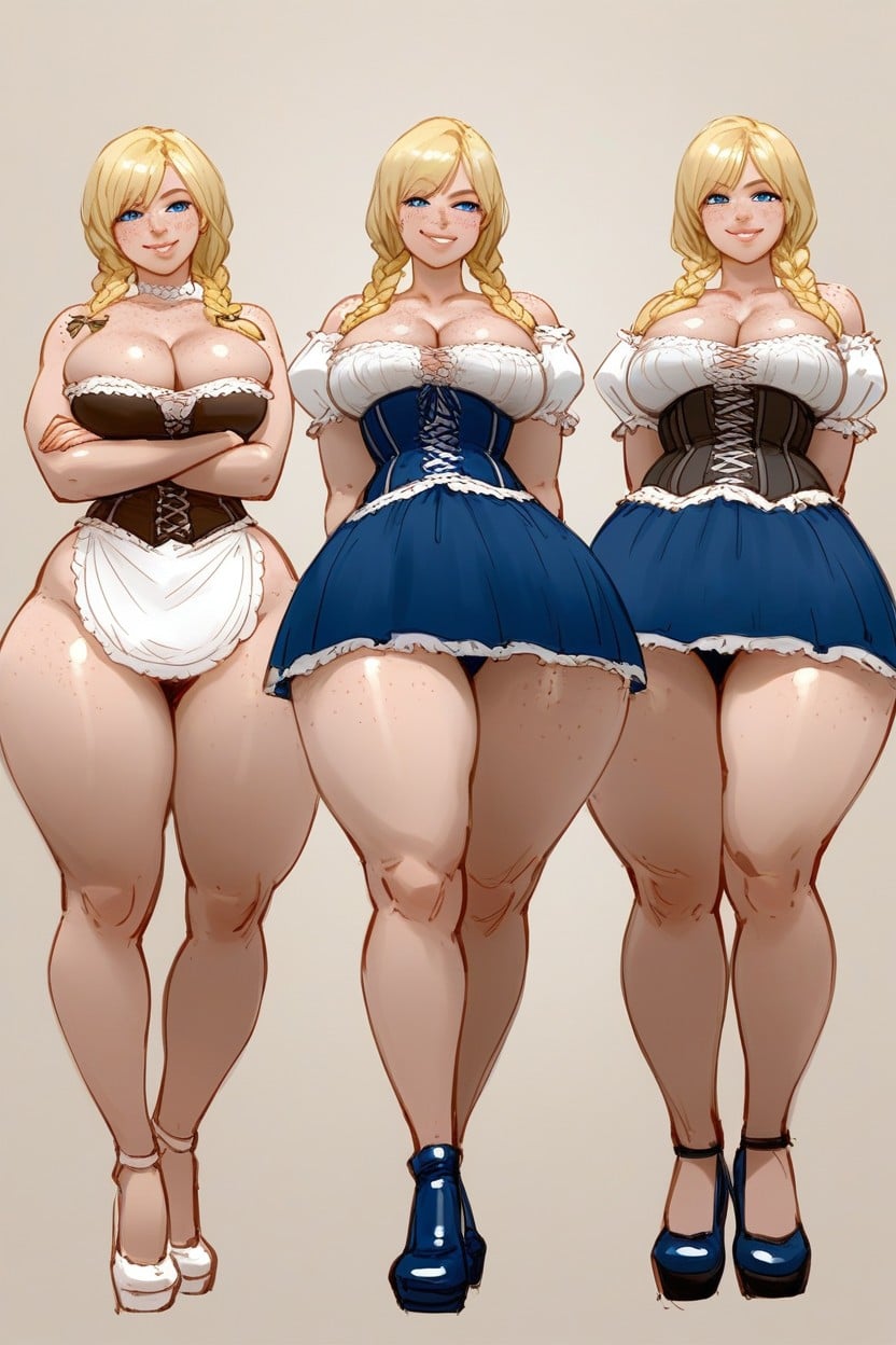 Holds Cups In Both Hands, Freckles, Full Lips Hentai IA