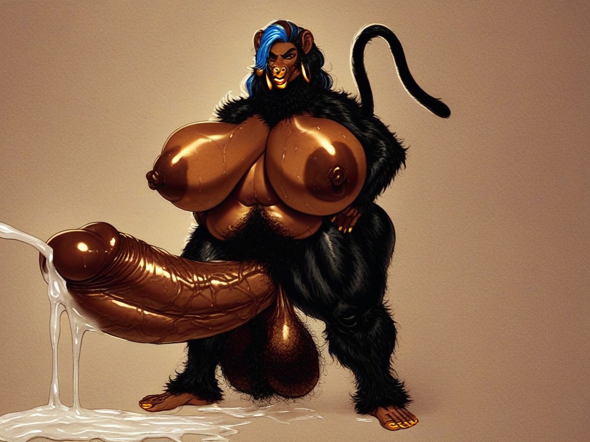 African American, Monkey Tail, Hairy Elderly Black Monkey Futa Furry AI Porn