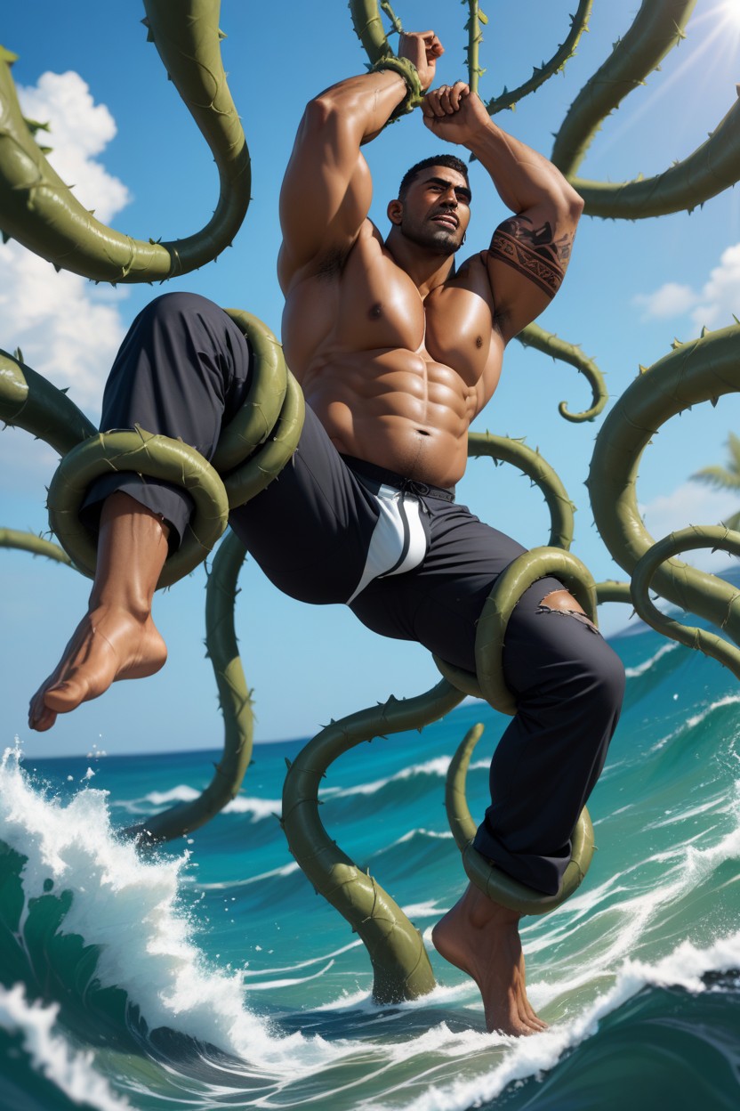 Tentacle Vines Wrapped Around His Legs, Armpit, Tentacle Vines Squeezing His Thighs Porno IA Gay