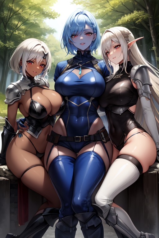 Three Women, Dark Elf, Chain Mail AI Porn