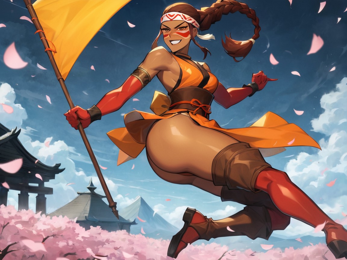 Wearing Orange Feudal Japanese Clothes, Cinematic, Cape Latina AI Porn