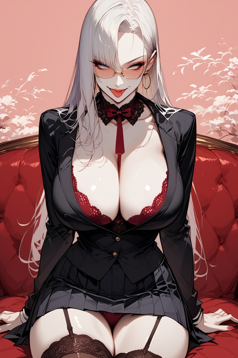 Pleated Skirt, Skirt, Maroon Bra Hentai AI Porn