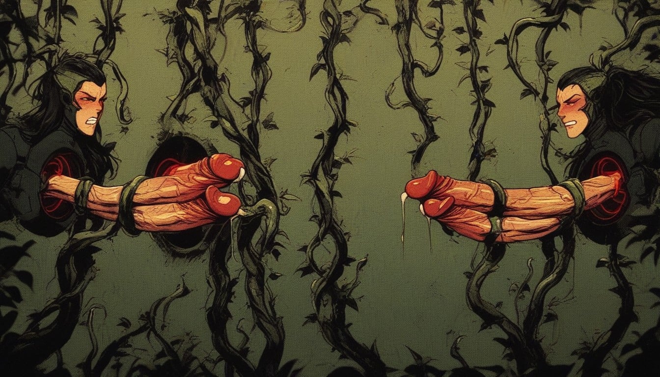 Tentacles Come From Above, In Forrest Trees Around, Huge Penis Trouble Shemale AI Porn