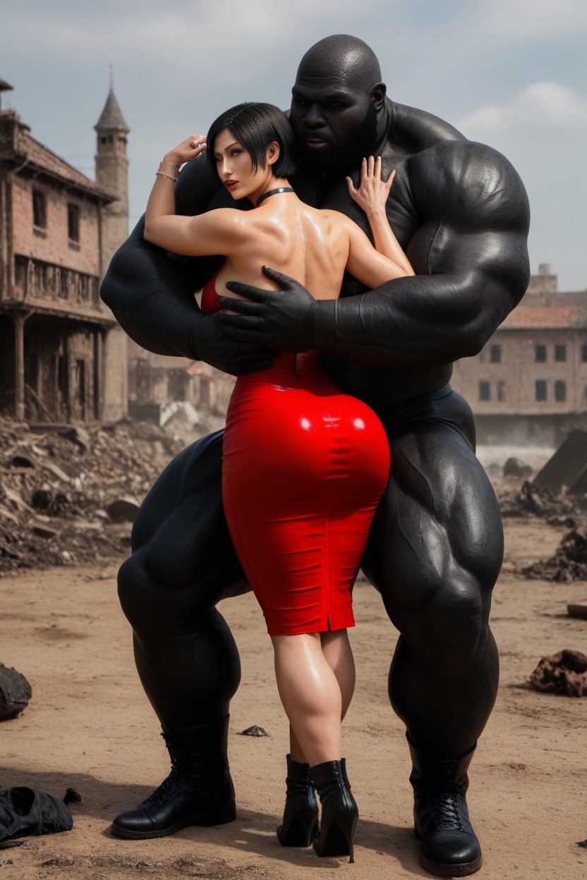 High Detail, Shinny Black Latex High Heel Over Knee Boots, Huge Hips AI Porn