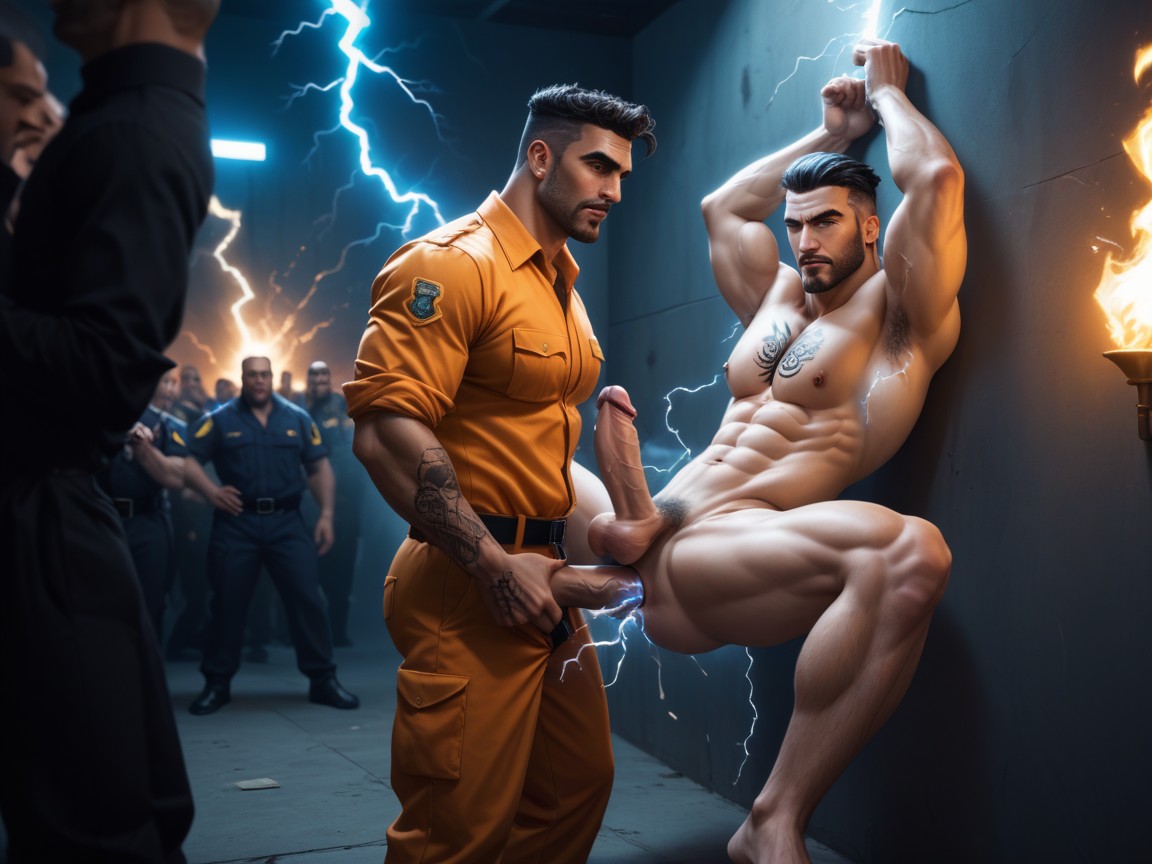 Motion Blur, Pression D'accouplement, Unzipped Jumpsuit Porno IA Gay