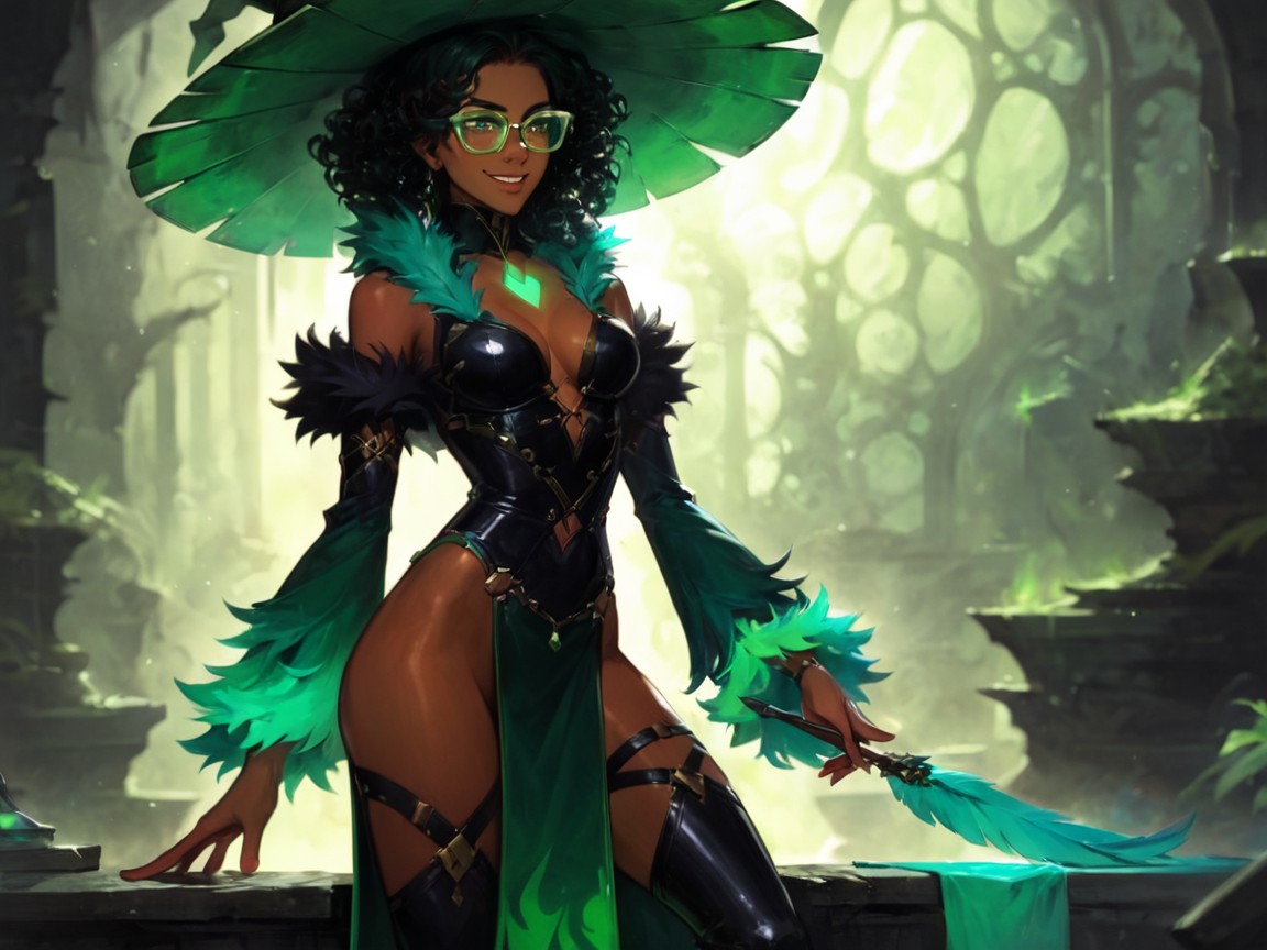 Feather Boa, Leather Overlays, Energetic Face Latina AI Porn