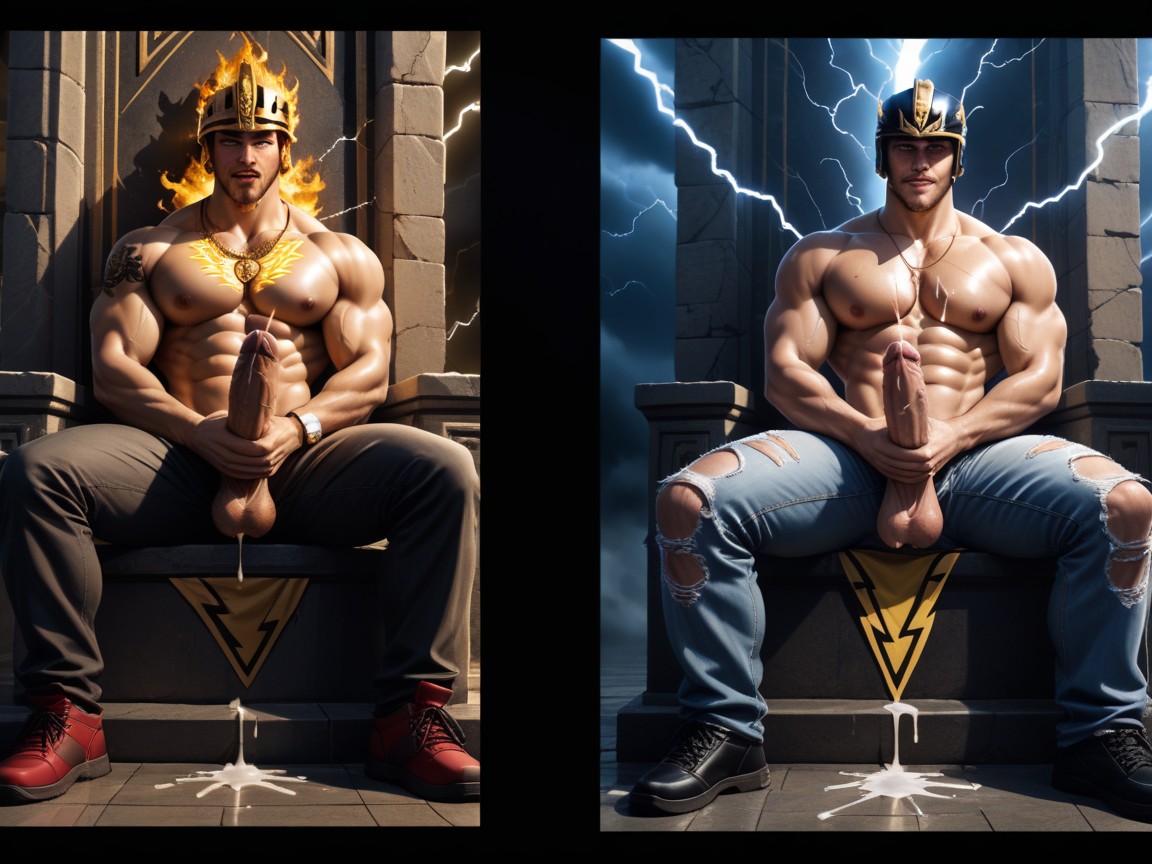 Four World Jr Hockey Players As Gods Of Thunder, Gold Necklace, Legs Spread Porno IA Gay