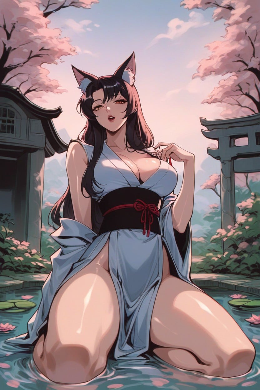 Long Eyelashes, Fox Spirit, Sexy Kimono Hentai AI Porn