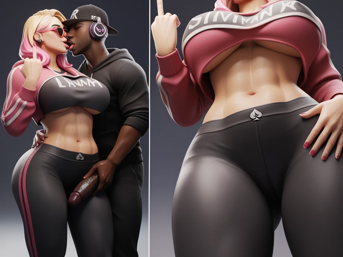 Mallas, Crop Top Hoodie, Apretando Los Pechos Hentai IA