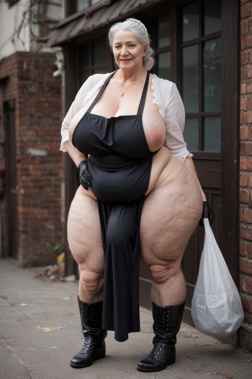 Extremely Wide Hips, Holding Extremely Large Trash Bag, Extremely Massive Long Bulge Through Clothing AI Porn