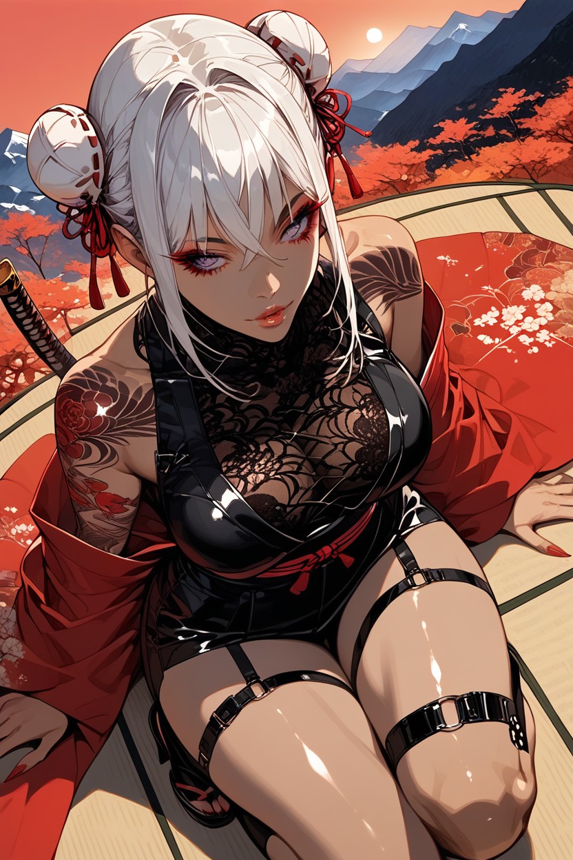 Japanese, Kneels On One Knee, Tanned Skin Hentai AI Porn