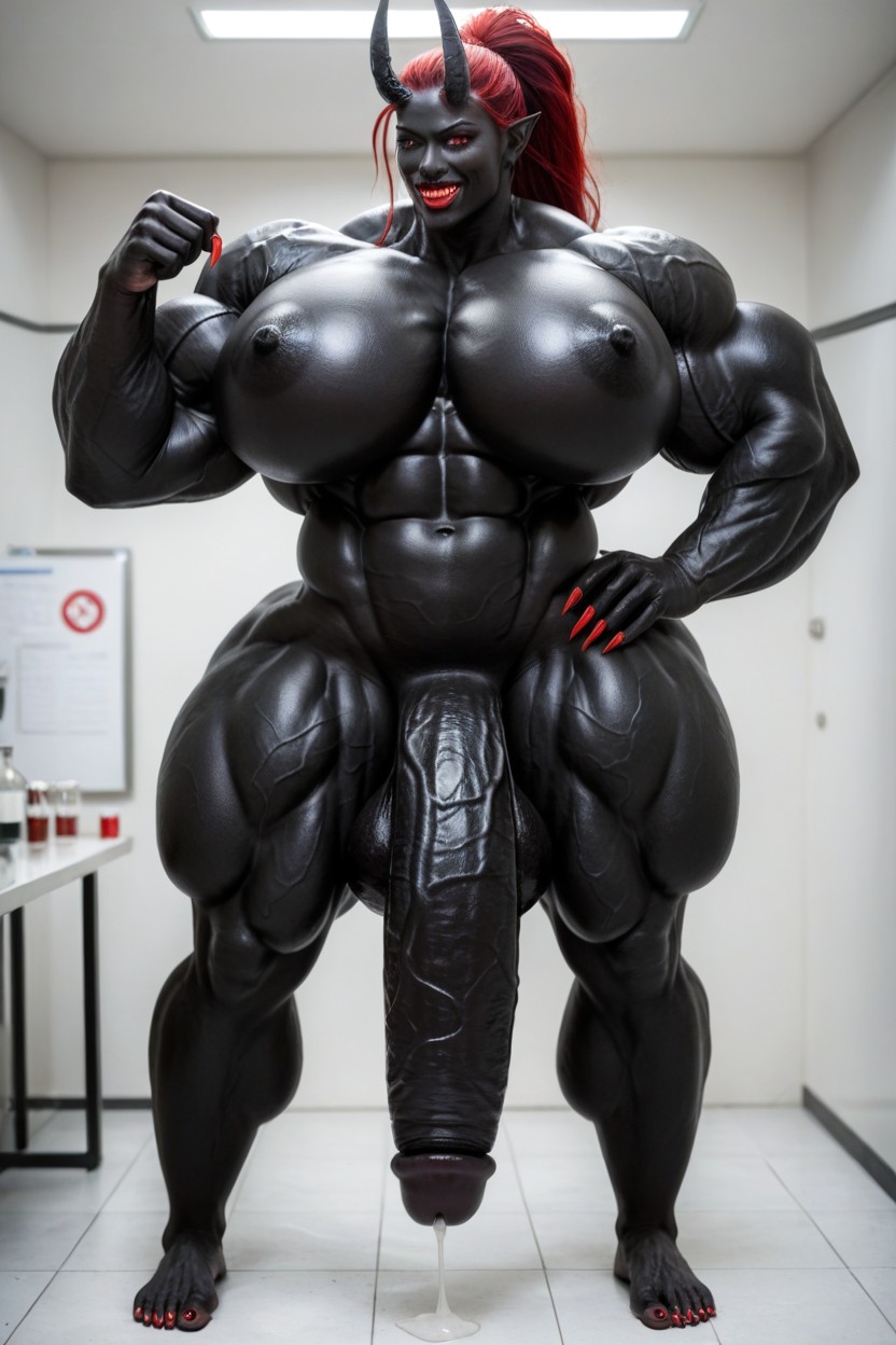 Gigantic Biceps, Full Body, Extremely Long Black Cock Shemale AI Porn