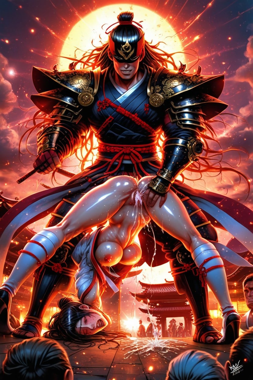 Many People Around, Orgasm, Flames Designed On Armor Hentai AI Porn