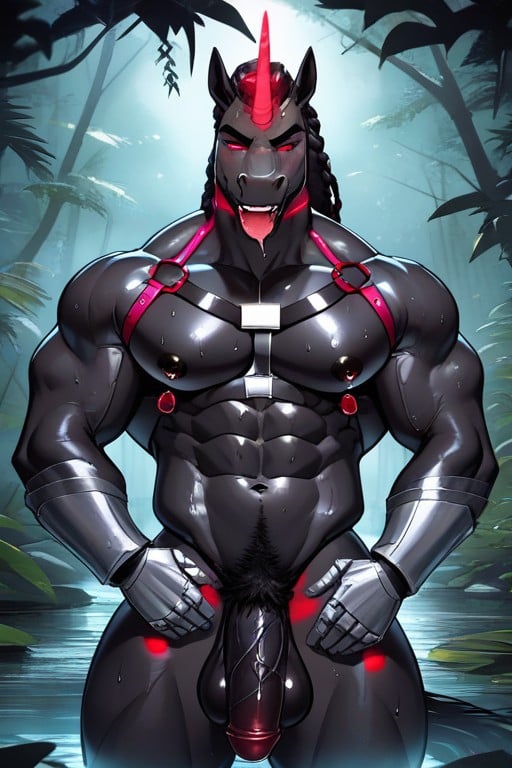 Rounded Ass, Silver Chest Harness, Silver Armor Furry AI Porn