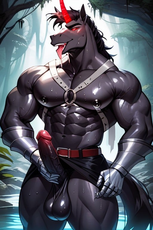 Multiple Braids Tail, Black Skin, Horse Furry AI Porn