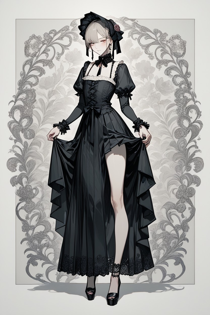 18+, Flowing Drapery, Puffed Sleeves With Ruffled Cuffs Shemale AI Porn