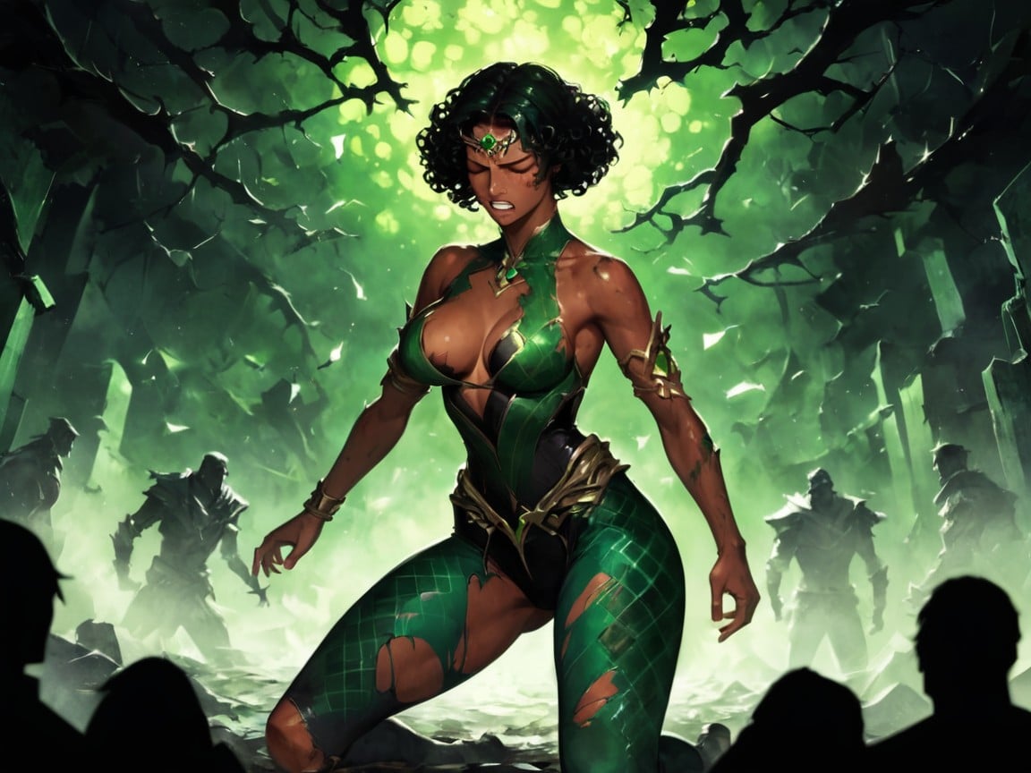 Hips Proportionate To Chest, Wearing Green Plaid Wizard Clothes, Low Torso Height Latina AI Porn