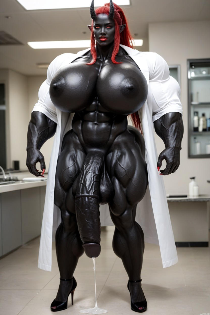 Muscular Veins, Gigantic Biceps, Exaggerated Massive Black Cock Shemale AI Porn