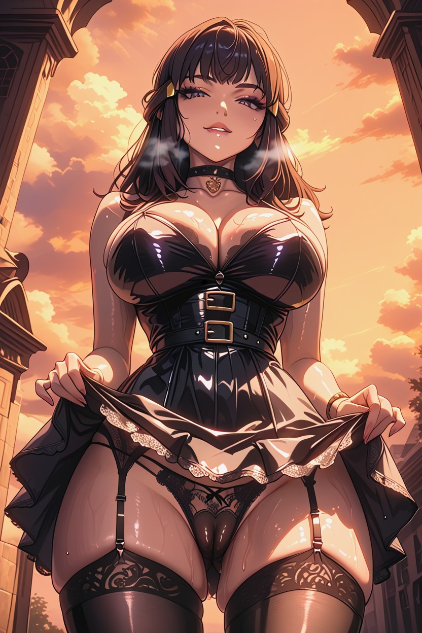 Soaked Body, Lifting Skirt, Smirking Face Hentai AI Porn