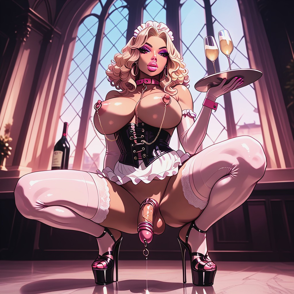 Frilly Maid Skirt, Topless, Full Body AI Porn