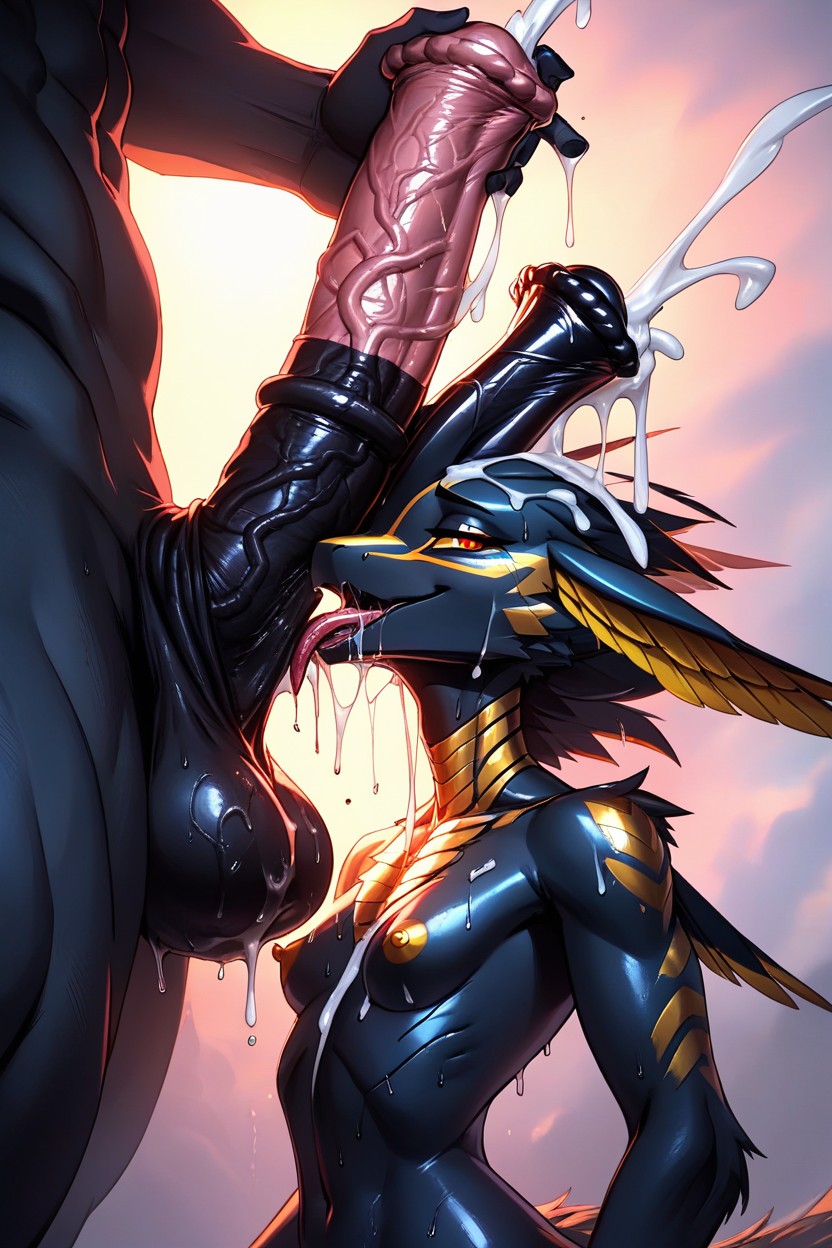 Kneeling, Penis On Head, Extremely Wet Body Furry AI Porn