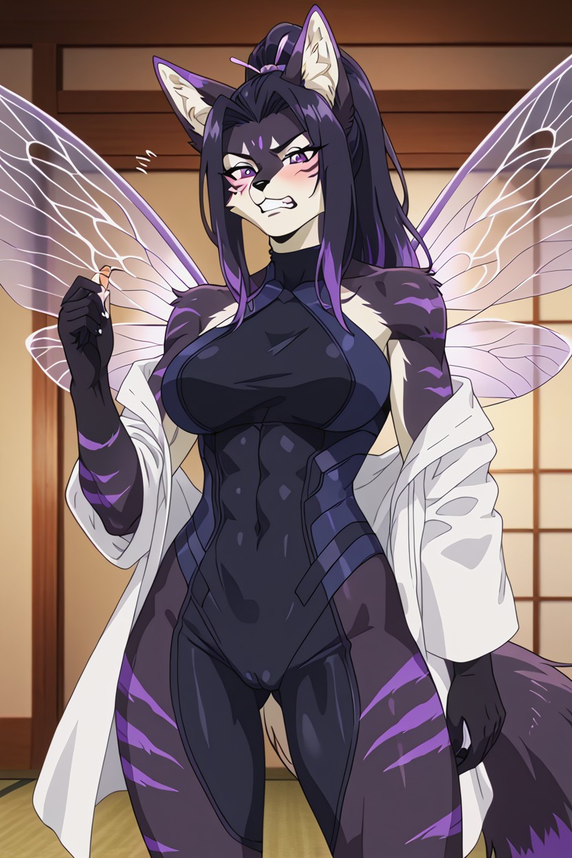 Like Oil-slick Obsidian, Muscular, Medium Length Furry AI Porn