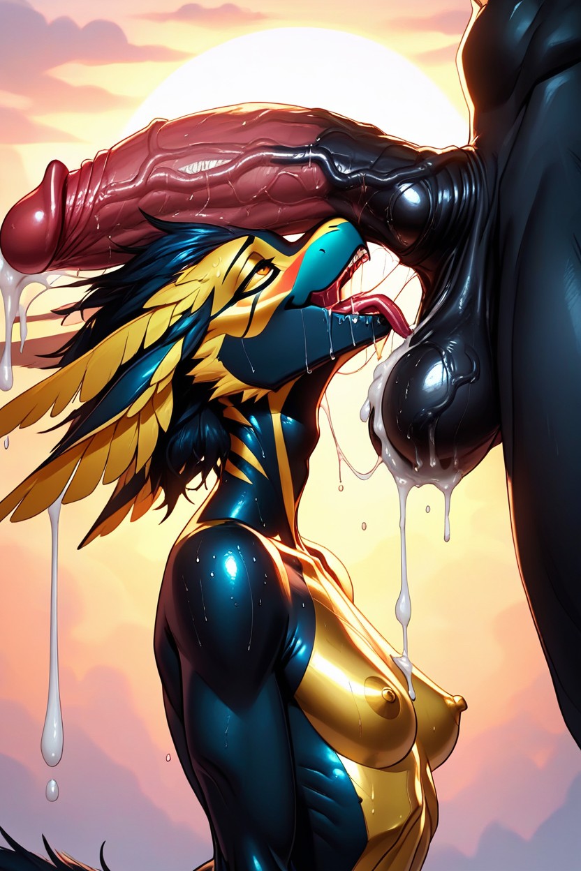 Droopy Eyes, All Skin Wet, Raised Head Furry AI Porn