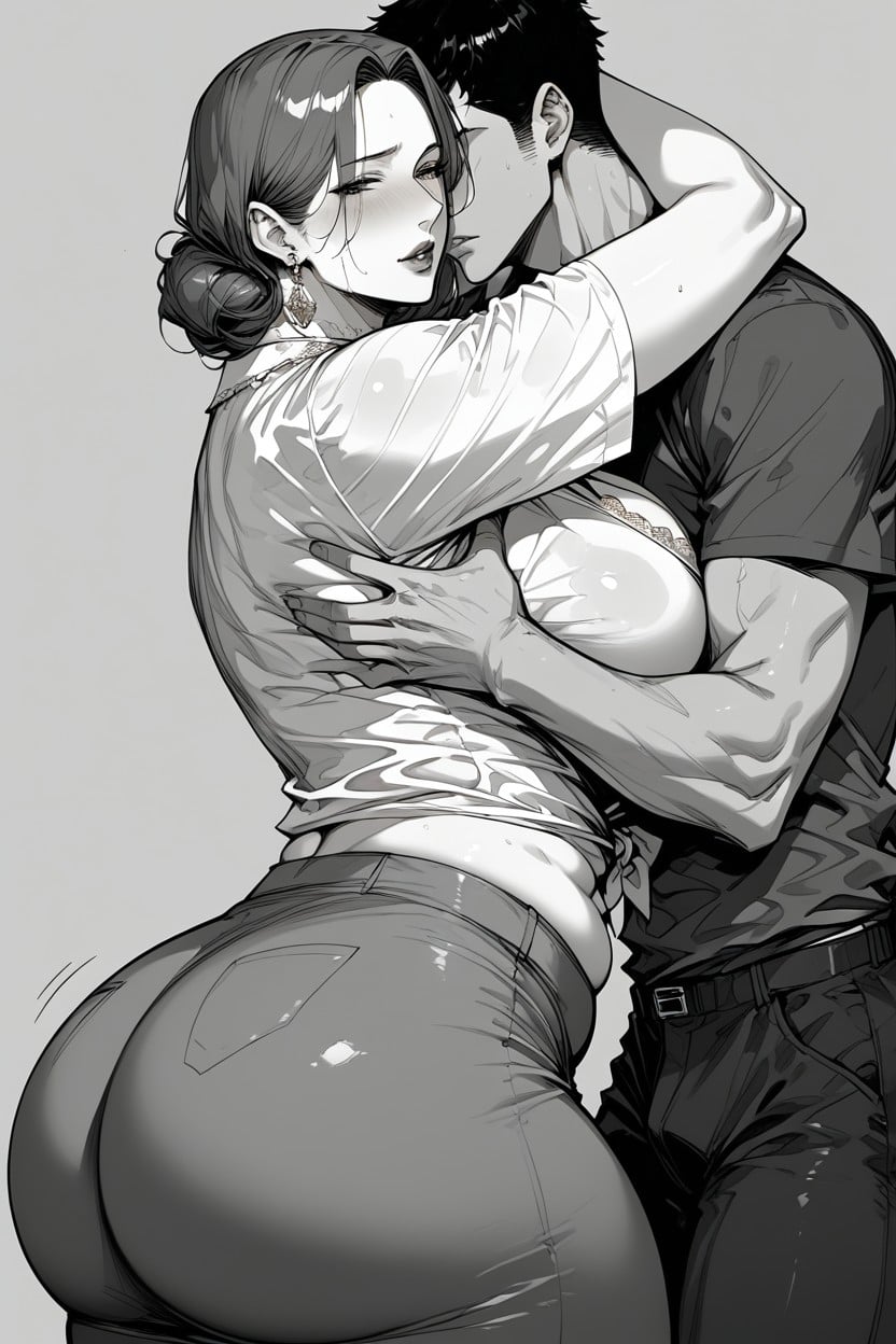 Milf Embarassed, Man Fondles Milf’s Booty, Round Ass Hentai AI Porn