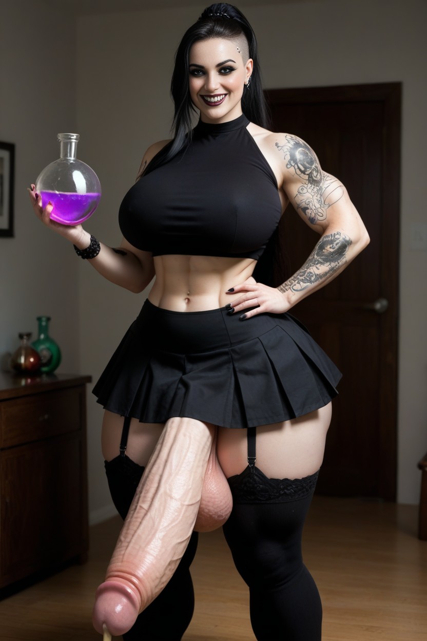 Extremely Large Ass, Drank Magic Potion, Holding Purple Potion Shemale AI Porn