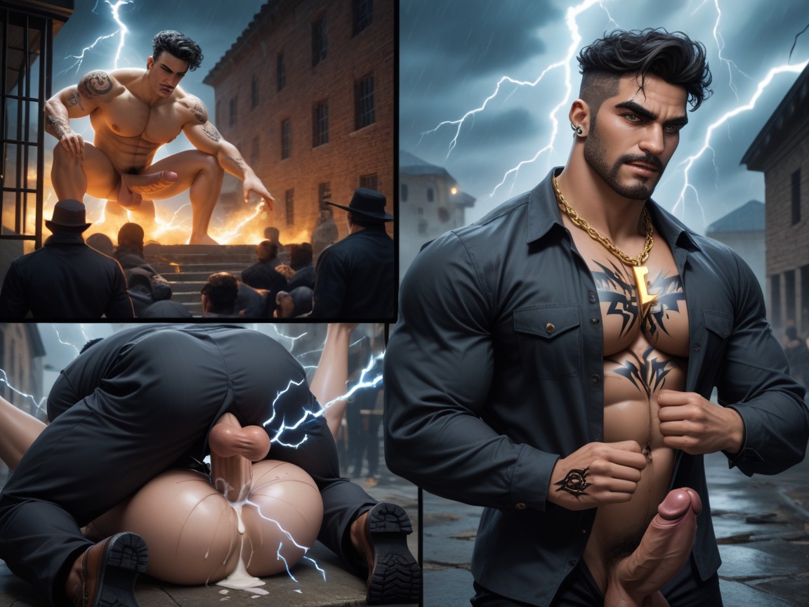 Leaning Against Wall, Clean Shaven, Motion Blur Porno gay IA