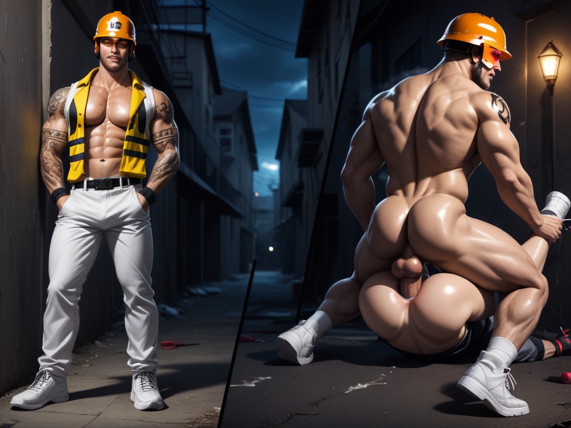 Breathing Heavily, He Is Taking Off His Construction Boots, Lightning Tattoos On Neck Porno gay IA